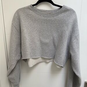 TNA Gray Cropped Boxy Long Sleeve Hoodie